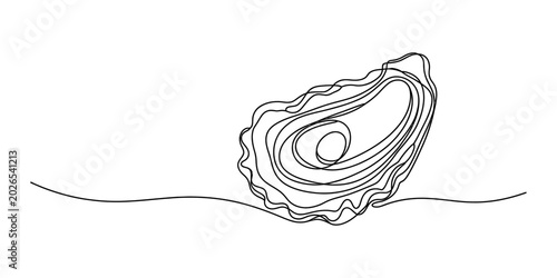 Photos Single continuous line drawing of an oyster shell showing natural organic textur