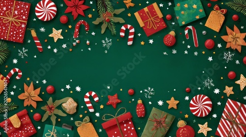 Festive Illustrated Christmas and New Year Background with Gifts