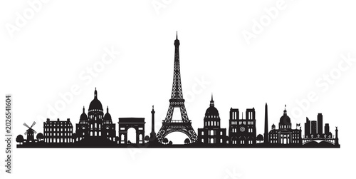 Konstfotografi Paris France City Skyline Silhouette Vector Illustration.