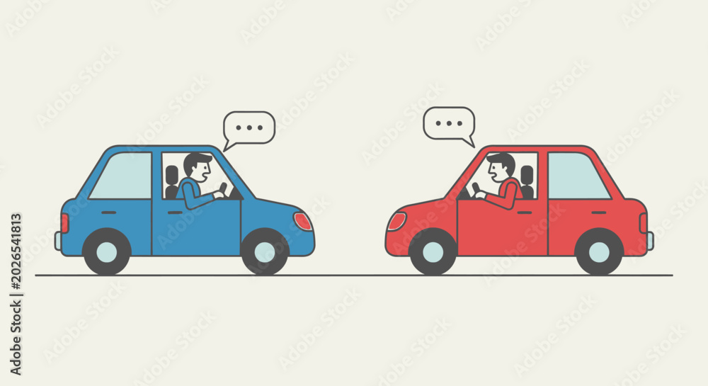 Obraz premium Texting While Driving: Two Cars Vector Illustration