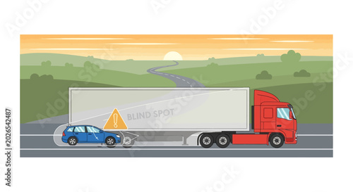 Truck's Blind Spot: Car Driving in Danger - Road Safety Concept