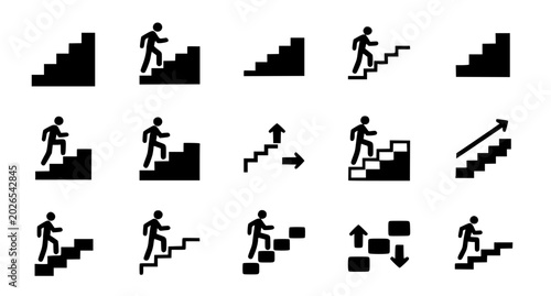 Stair Climbing Stick Figure Icon Set
