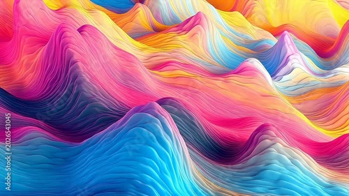 Digital rainbow color mountain wavy curve abstract  background