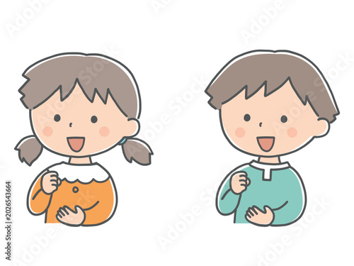 納得して手を打つ男の子と女の子