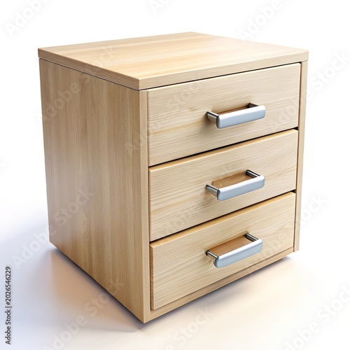 Vintage Wooden Drawer Unit with Three Compartments Isolated on White Background