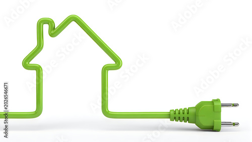Green electrical plug shaped as a house for energy efficiency