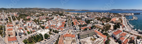 Wide aerial panorama of Lavrio town and port in Attica, Greece