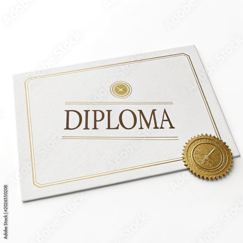Diploma Certificate with Gold Seal on White Background Isolated