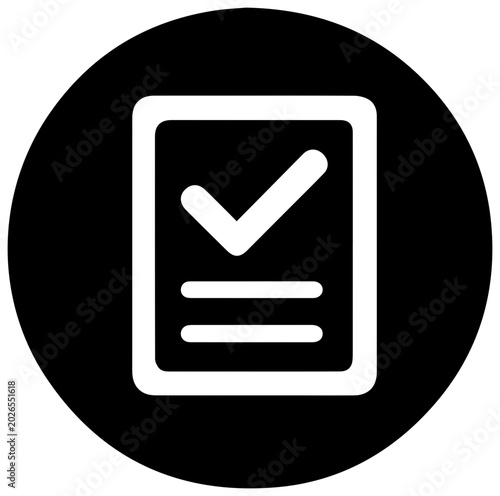 Solid black filled icon of automatic extension request white checklist on document in circle