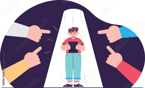 Cuadro en lienzo Illustration of a person being pointed at by multiple hands