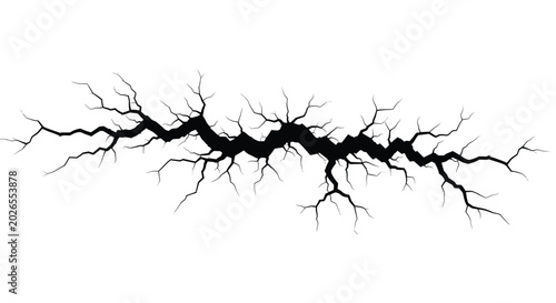 Bild auf Leinwand Dramatic illustration of a large dark crack or fissure splitting through a white surface symbolizing destruction or failure
