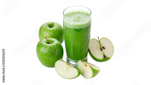Tableau sur toile A glass of cold fresh green apple celery smoothie juice surrounded by ingredient