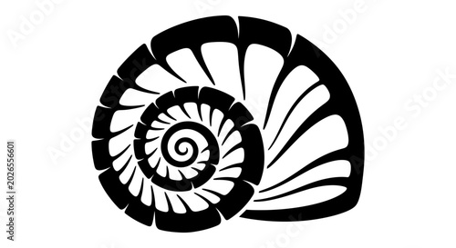 Bild auf Leinwand Stylized Black and White Nautilus Shell Spiral Design.