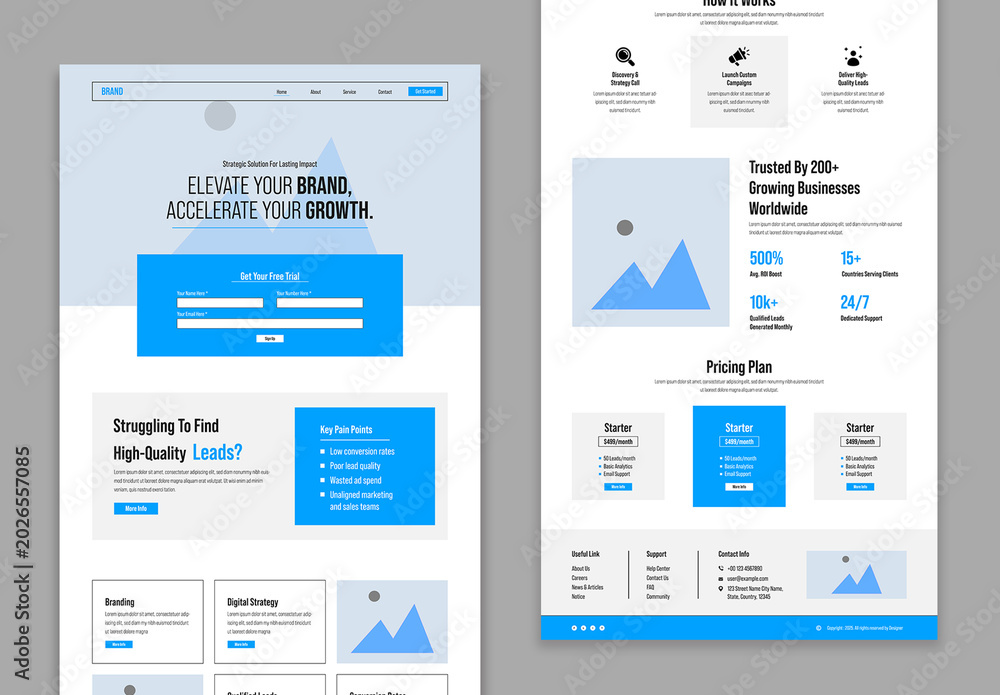 Landing Page Wireframe Template Clean Website UI UX Design Stock ...