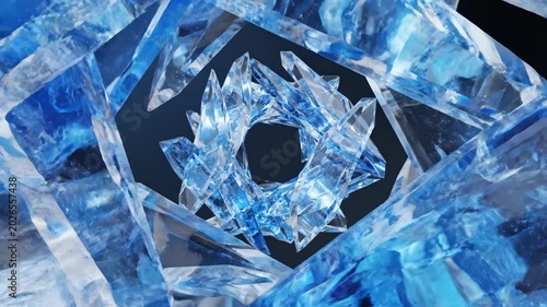 Blue crystal shards floating in space for creative digital media and visual arts