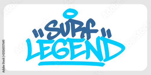 Fotografie Bright cyan surf legend graffiti tag lettering featuring minimalist star decoration element