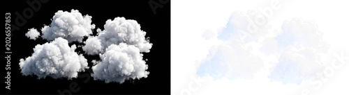 Photos Group of fluffy white cumulus clouds on a black background and a transparent alp