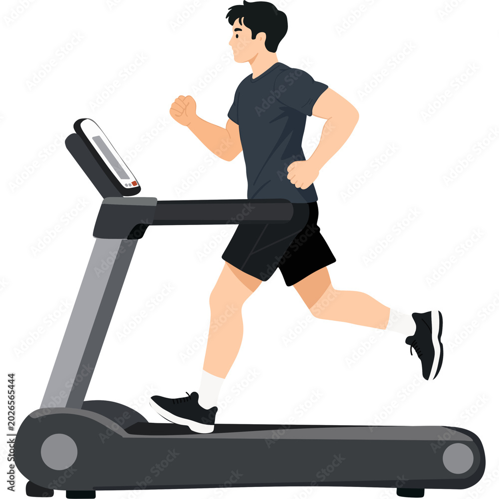 Fototapeta premium Man Running on Treadmill Flat Illustration
