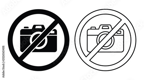 No photography sign with camera icon and slash black and white silhouette