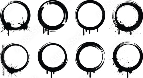 Foto Grunge circle brush frames, ink splash paint ring collection, abstract distresse