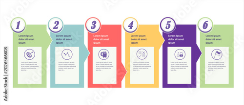 Colorful infographics design vector layout business concept 1 2 3 4 5 6 option step proccess with sample icon illustration