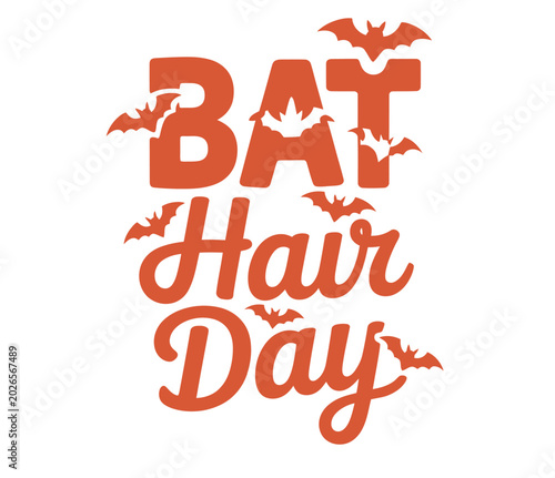 Cuadro en lienzo A humorous Halloween design shows Bat Hair Day with flying bats surrounding the