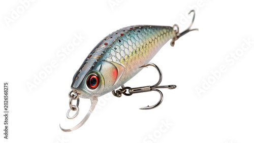 Tableau sur toile A classic metallic fishing lure spoon bait tool with sharp treble hooks isolated