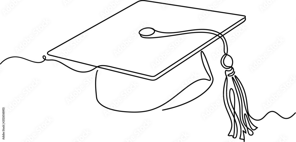 Fototapeta premium Continuous single line drawing of graduation cap 1.