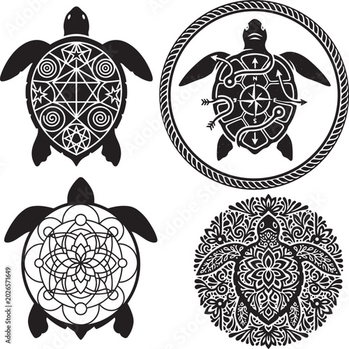 Mandala Sea Turtle Emblem Silhouette Collection