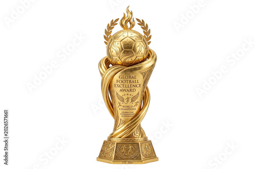 Majestic golden football championship trophy with laurel wreaths