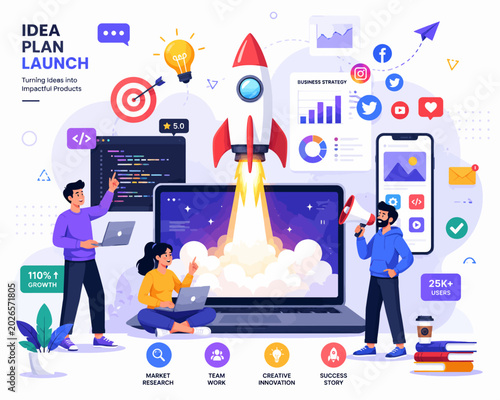 Creative Startup Launch with Rocket Business Concept