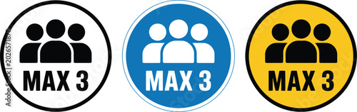 Tableau sur toile Maximum three people capacity icon set, occupancy limit symbols for safety regulations public access control and social distancing awareness signage