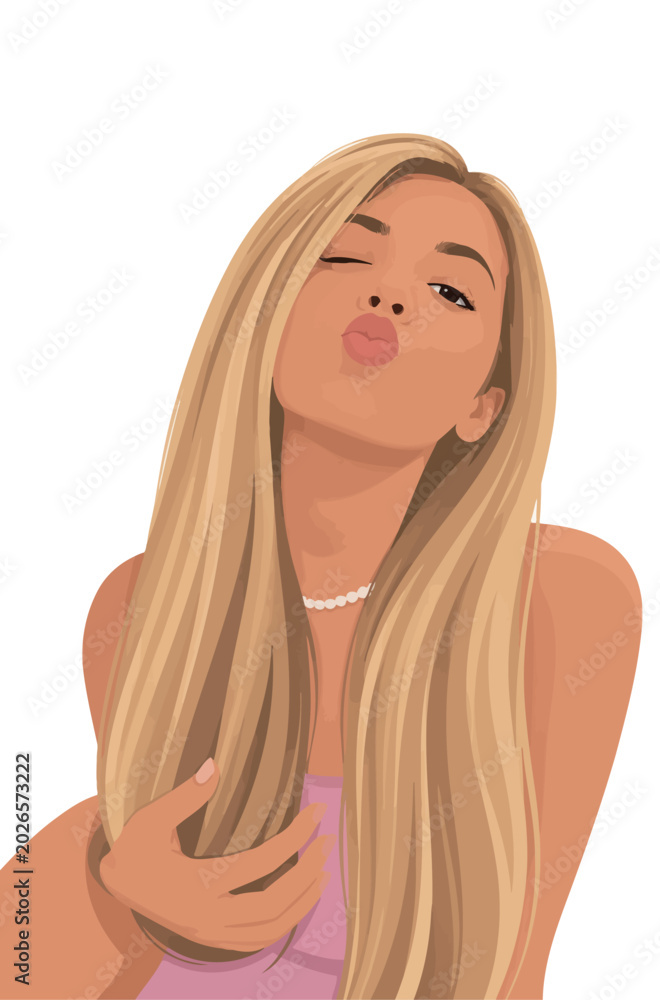 Naklejka premium Vsai blonde young woman winking, blowing a kiss