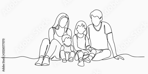 family portrait one continuous line drawing on white background