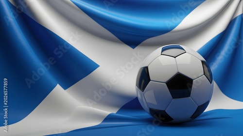 Scottish football soccer ball with scotland flag background national team support imagery