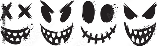 Tableau sur toile Cartoon scary faces with sharp teeth expressions