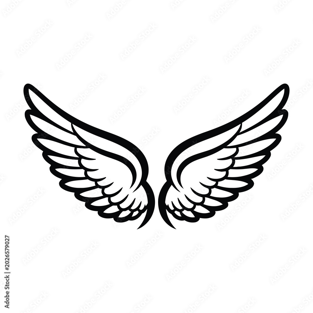 Fototapeta premium Wings symbol icon black and white