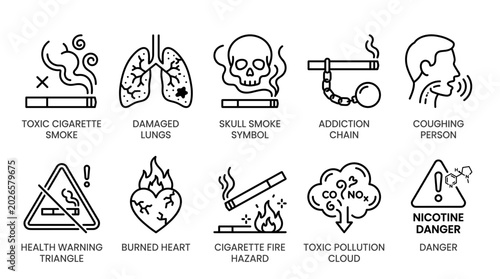 Cuadro en lienzo No Smoking Awareness and Addiction Prevention Line Icon Vector Set