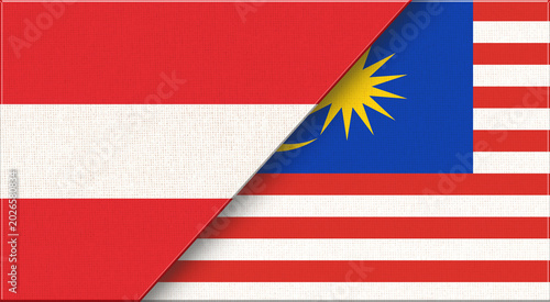 Photography Double flag of Austria and Malaysia on fabric