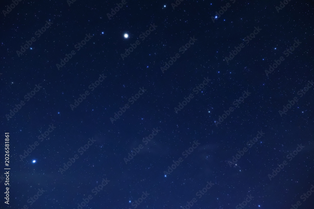 Fototapeta premium Constellations and Milky Way stars on a dark countryside skies.
