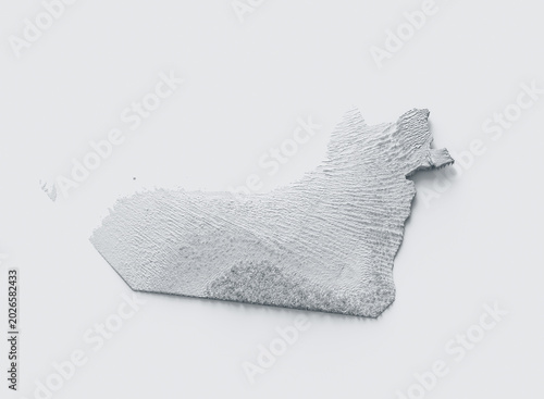 3D white relief map of United Arab Emirates with realistic terrain texture, 3d illustration