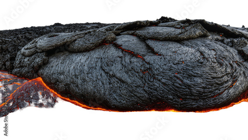 Schilderij op canvas Molten lava flow with cracked dark grey rock texture, isolated on transparent ba