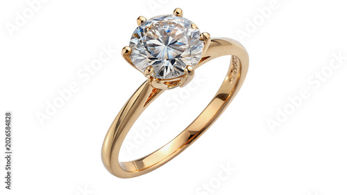 Quadro su tela An elegant luxury polished golden metallic ring holding a large brilliant diamon