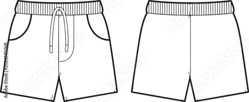 Schilderij op canvas Shorts flat sketch technical cad drawing vector template