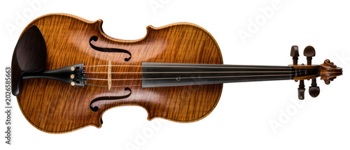 фотографія Detailed brown wooden violin with f-holes and strings, isolated on transparent b