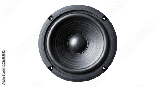 Fotografía Black audio speaker cone with textured surface, isolated on transparent backgrou