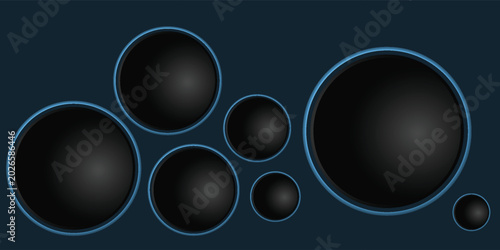 Fotografía Cluster of Black Circular Discs with Blue Rims.