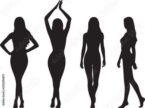 Tableau sur toile Silhouettes of beautiful girls vector illustration