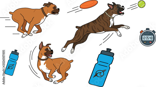 Valokuva Energetic Boxer Dog Training Activity Vector Illustration with Running Jumping F