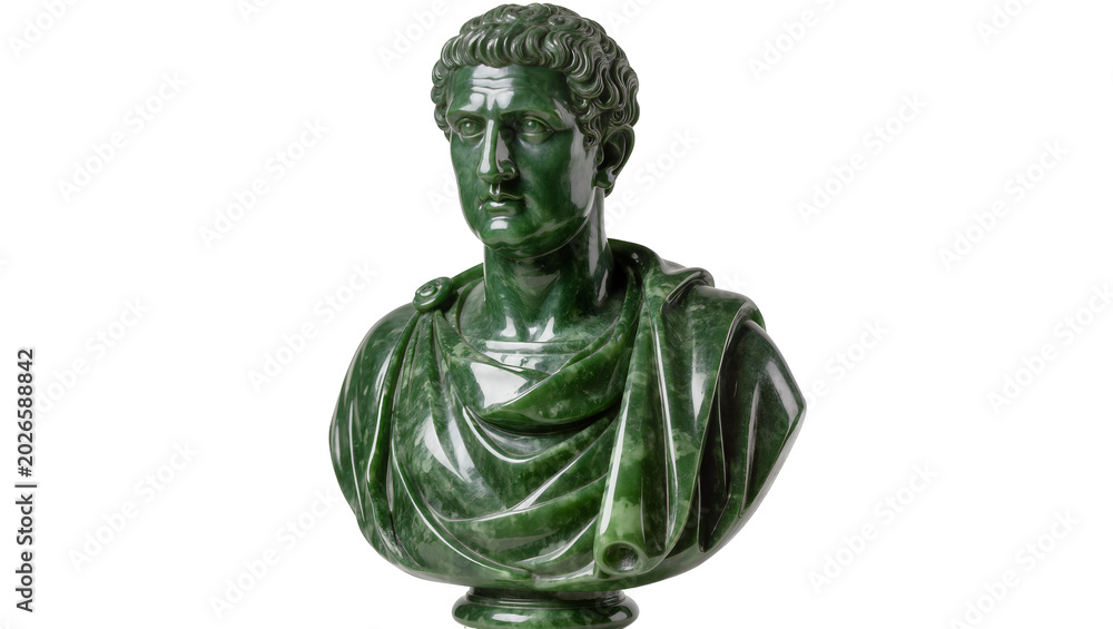 Fototapeta premium Green jade bust of a Roman emperor, isolated on transparent background